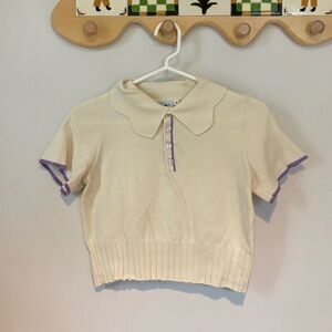 Kina & Tam - Cream and Purple Women’s Knit Polo Shirt